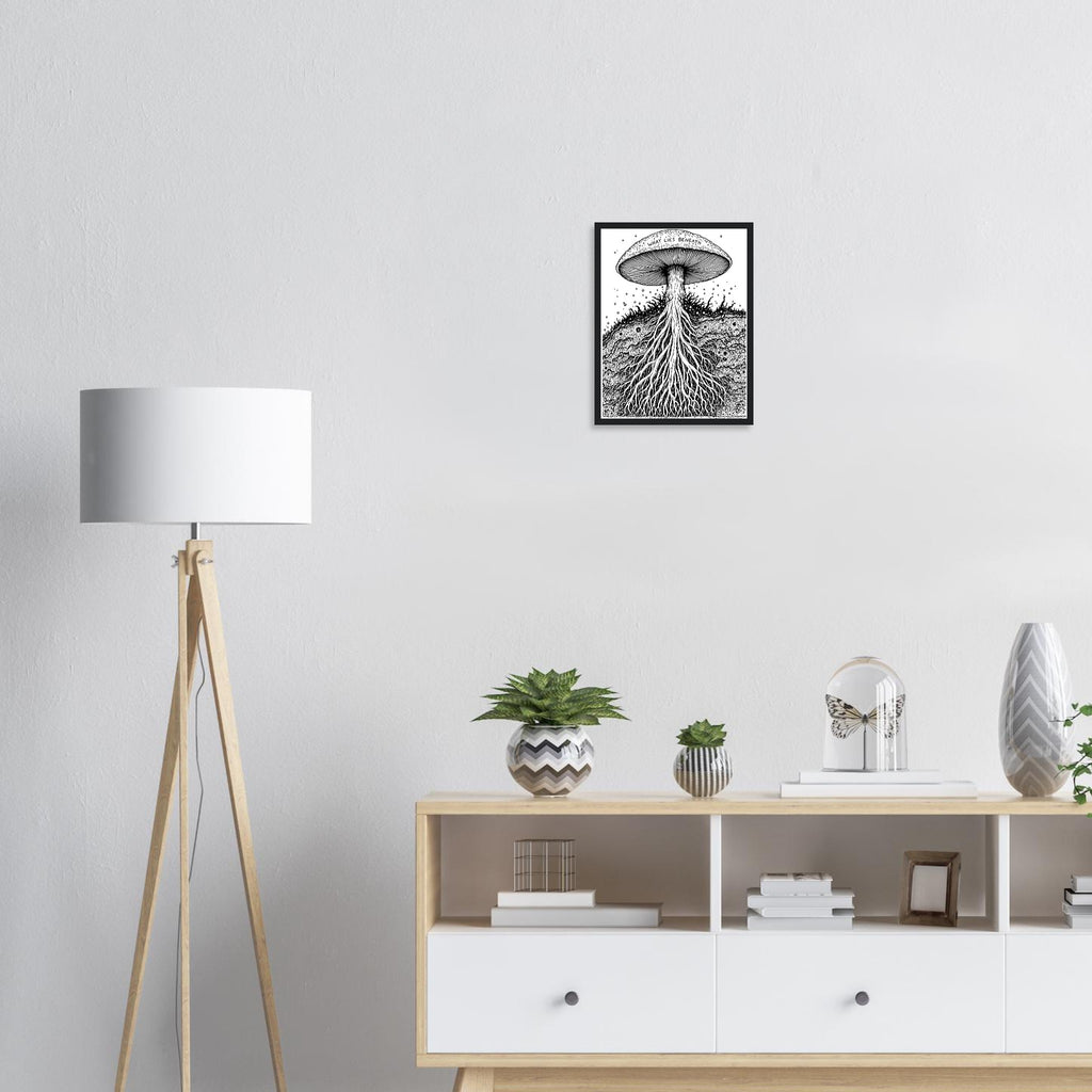 Dark Academia Mushroom Foraging Deep Framed Print Wall Art Ready to Framed Art Print — detail view | Wild Thread Co
