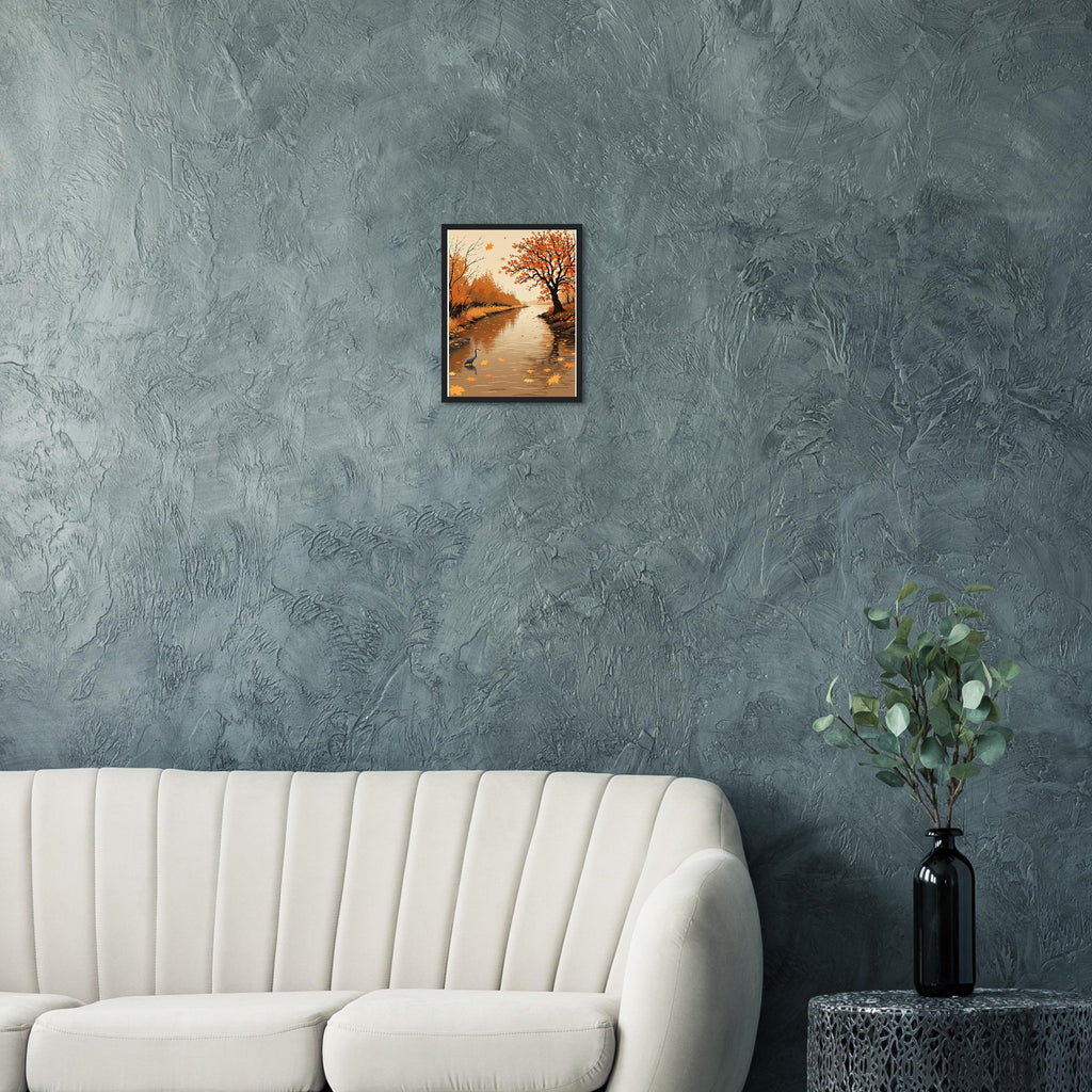 Autumn River Leaves Heron Bronze Framed Print — Framed Art Print | Wild Thread Co
