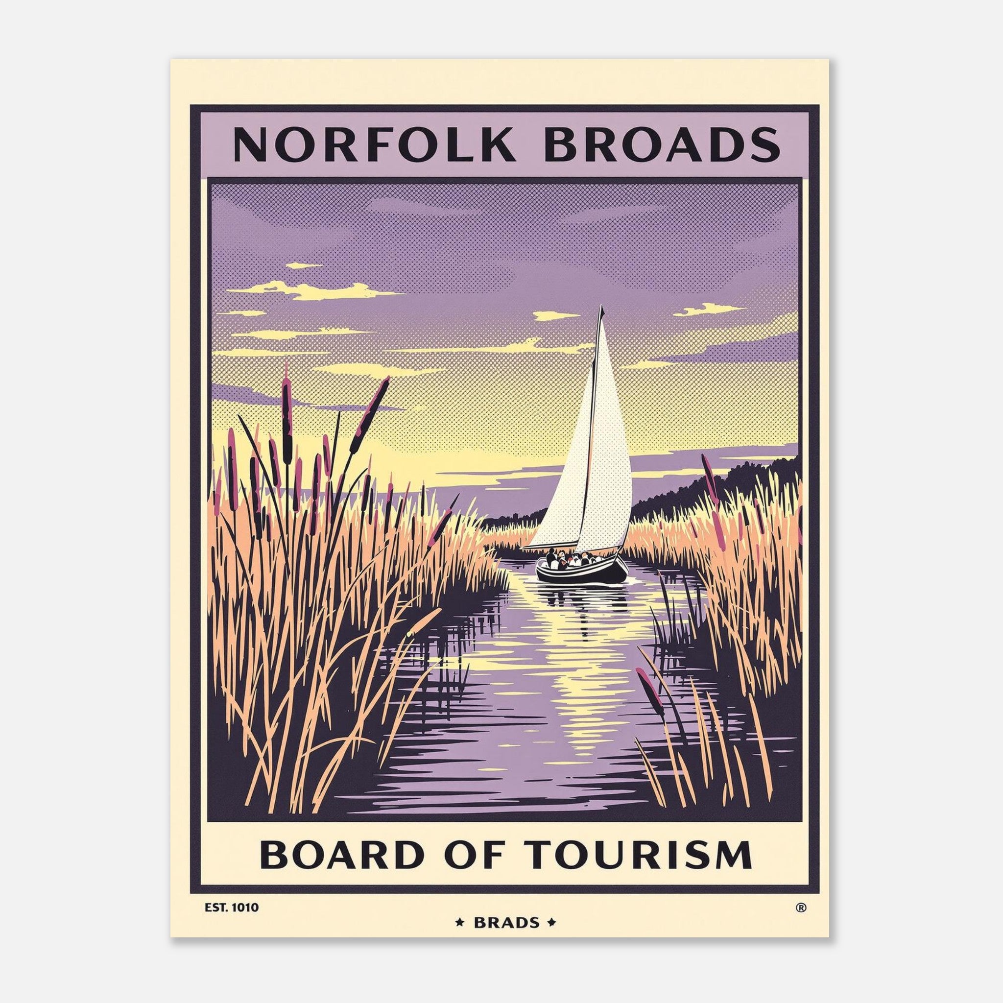 Norfolk Broads Vintage Travel Poster Art Print — detail view | Wild Thread Co