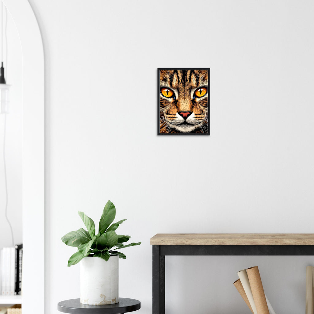 Tabby Cat Close Up Art Framed Print Wall Art Ready to Hang UK Framed Art Print — detail view | Wild Thread Co