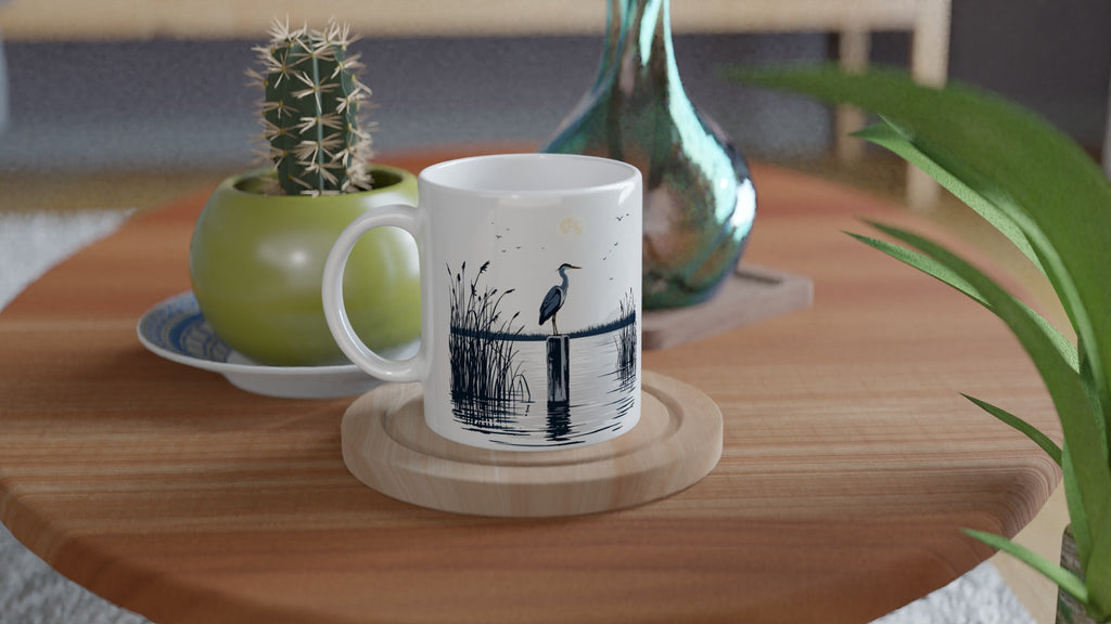 Night Heron Estuary Moonlight Mug — detail view | Wild Thread Co