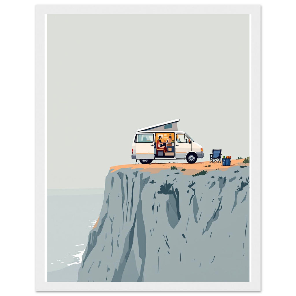 Van Life Clifftop Sea Framed Art Print — detail view | Wild Thread Co