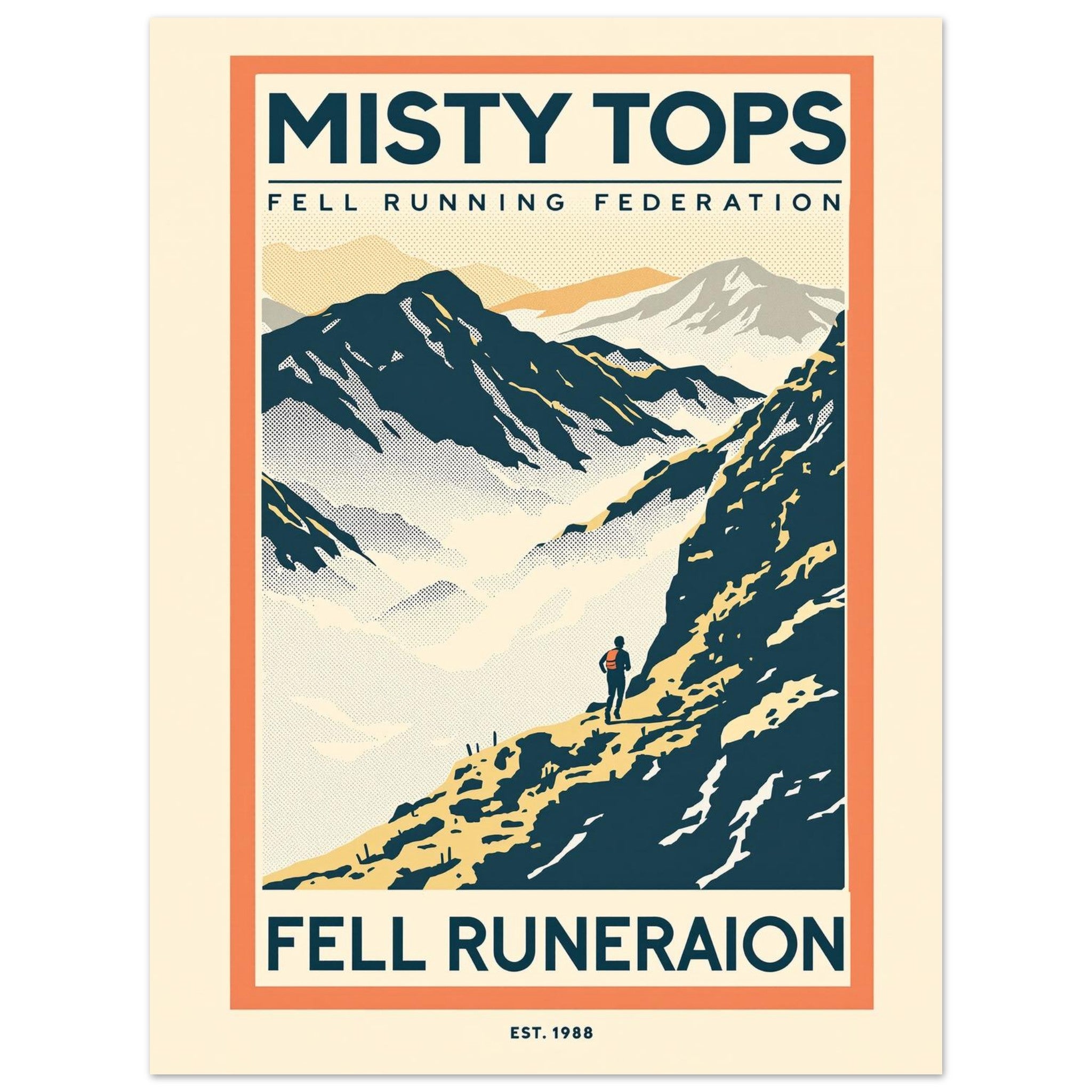 Misty Tops Vintage Travel Poster Art Print — detail view | Wild Thread Co
