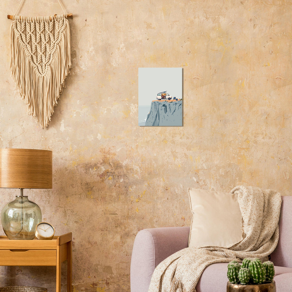 Van Life Clifftop Sea Art Print Print Material — detail view | Wild Thread Co