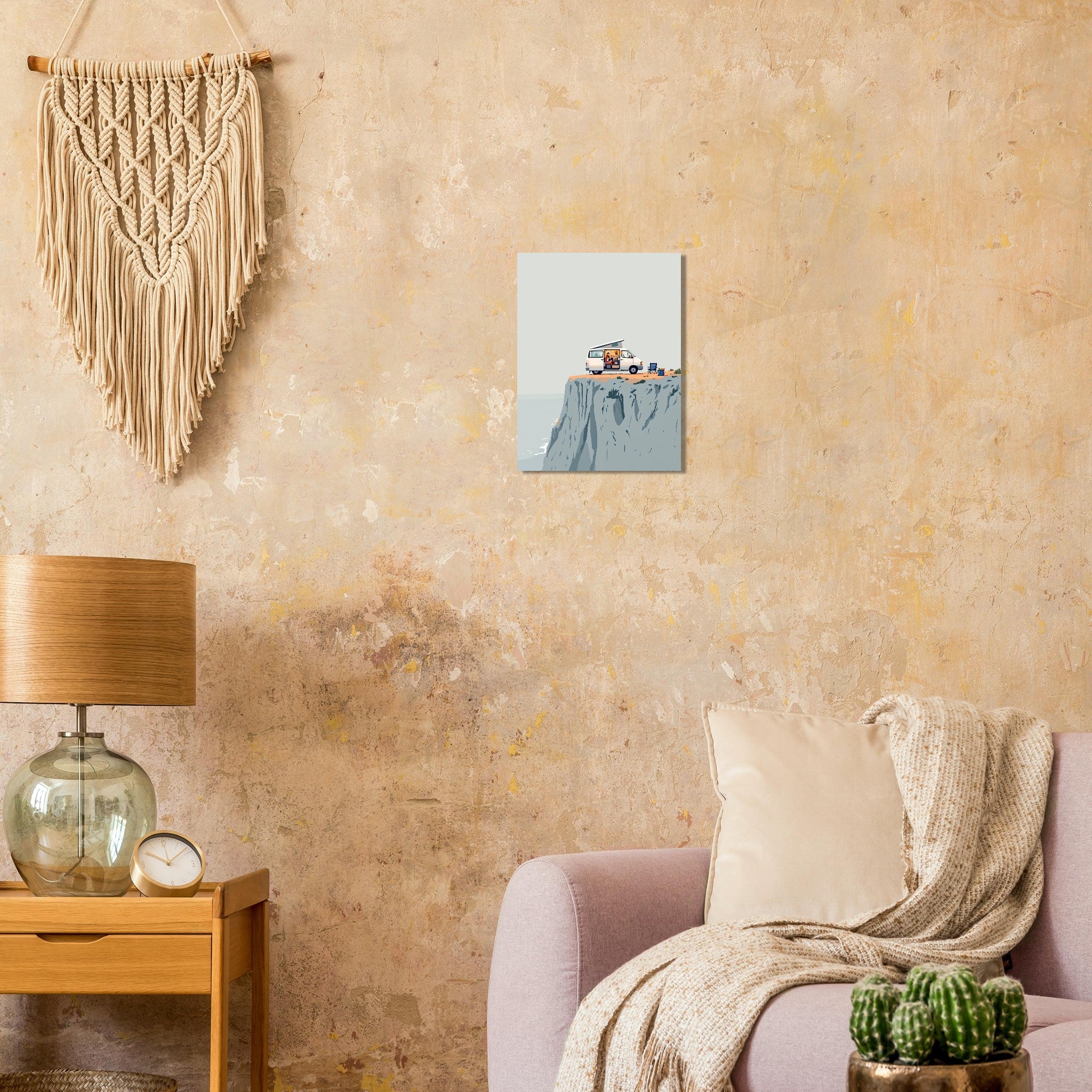 Van Life Clifftop Sea Art Print Print Material — detail view | Wild Thread Co