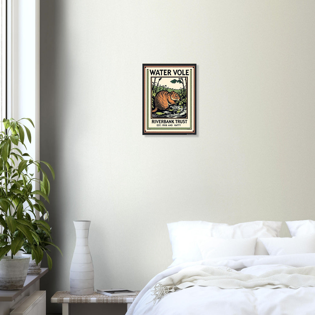 Water Vole Vintage Travel Poster Art Print — detail view | Wild Thread Co