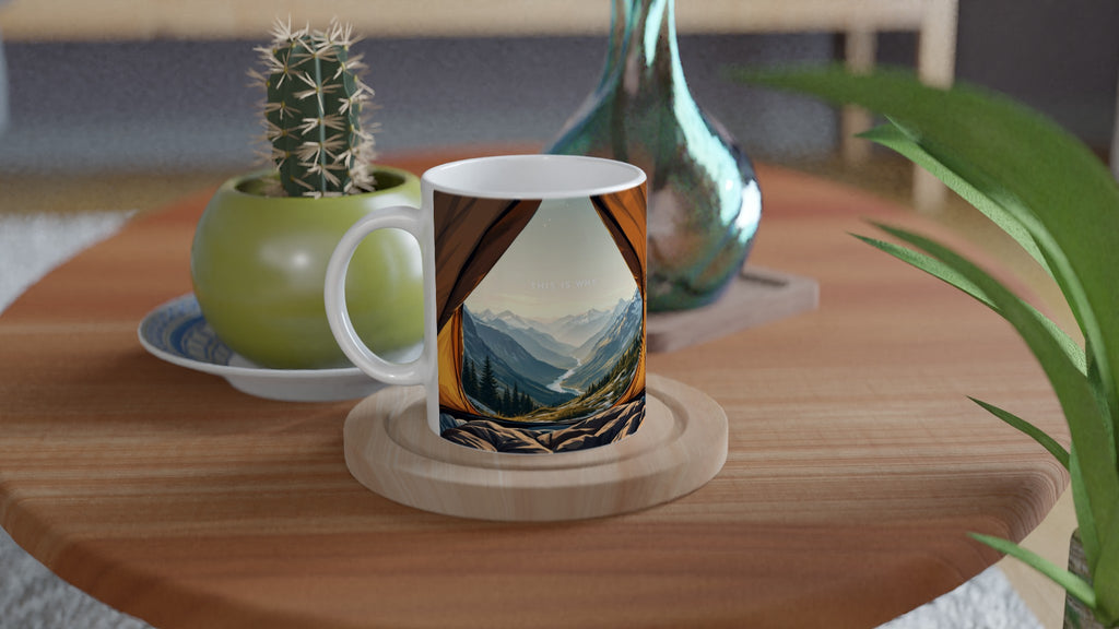 Tent Doorway Mountain Morning Mug — detail view | Wild Thread Co
