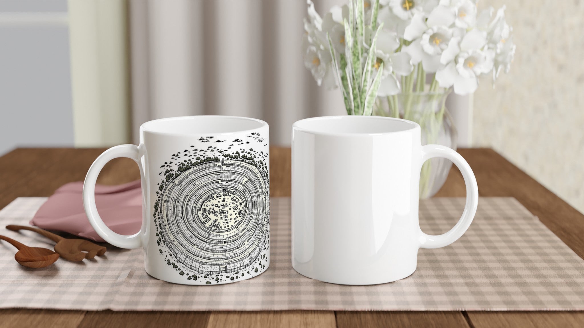 Iron Age Hill Fort Aerial Mug — detail view | Wild Thread Co