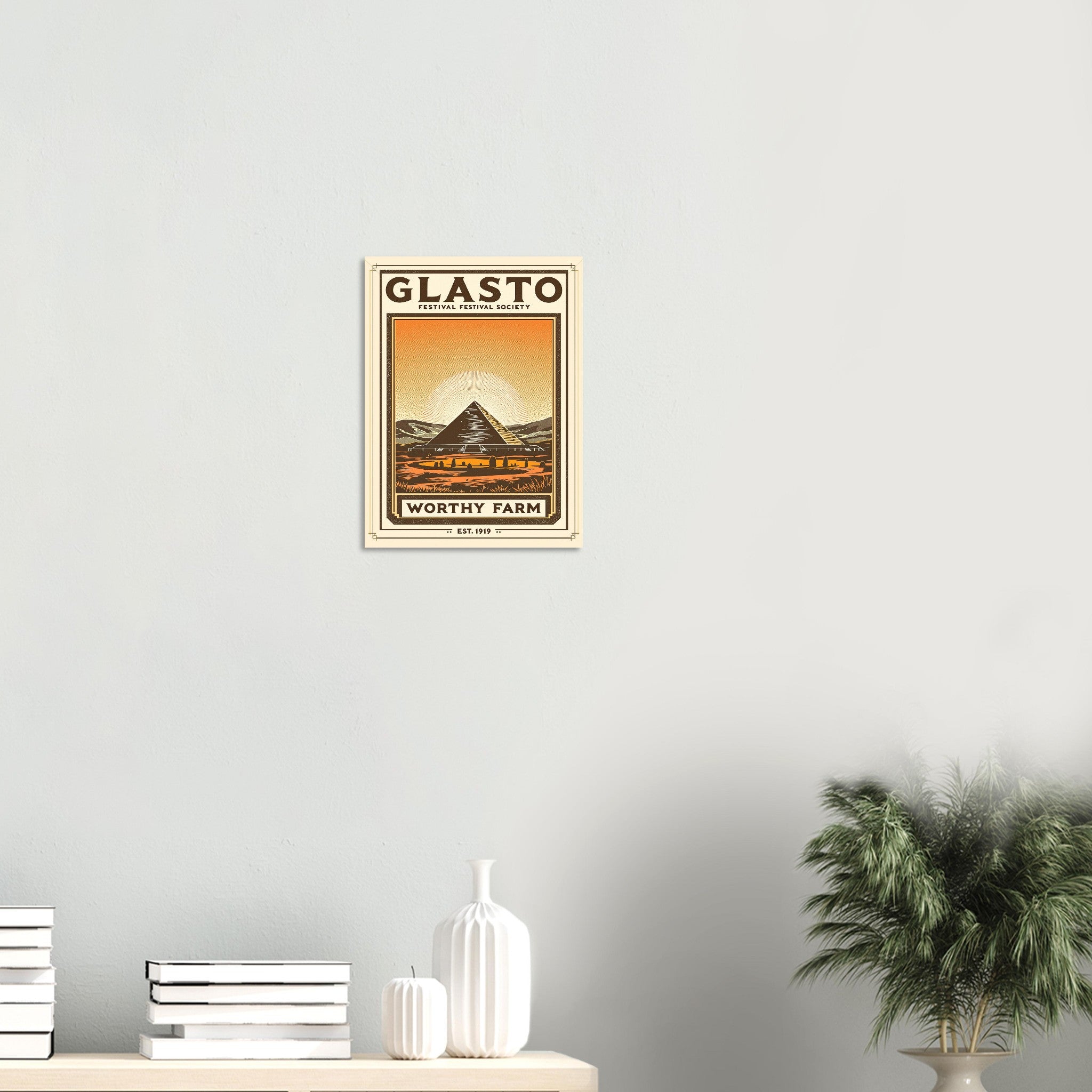 Glasto Vintage Travel Poster Art Print — detail view | Wild Thread Co