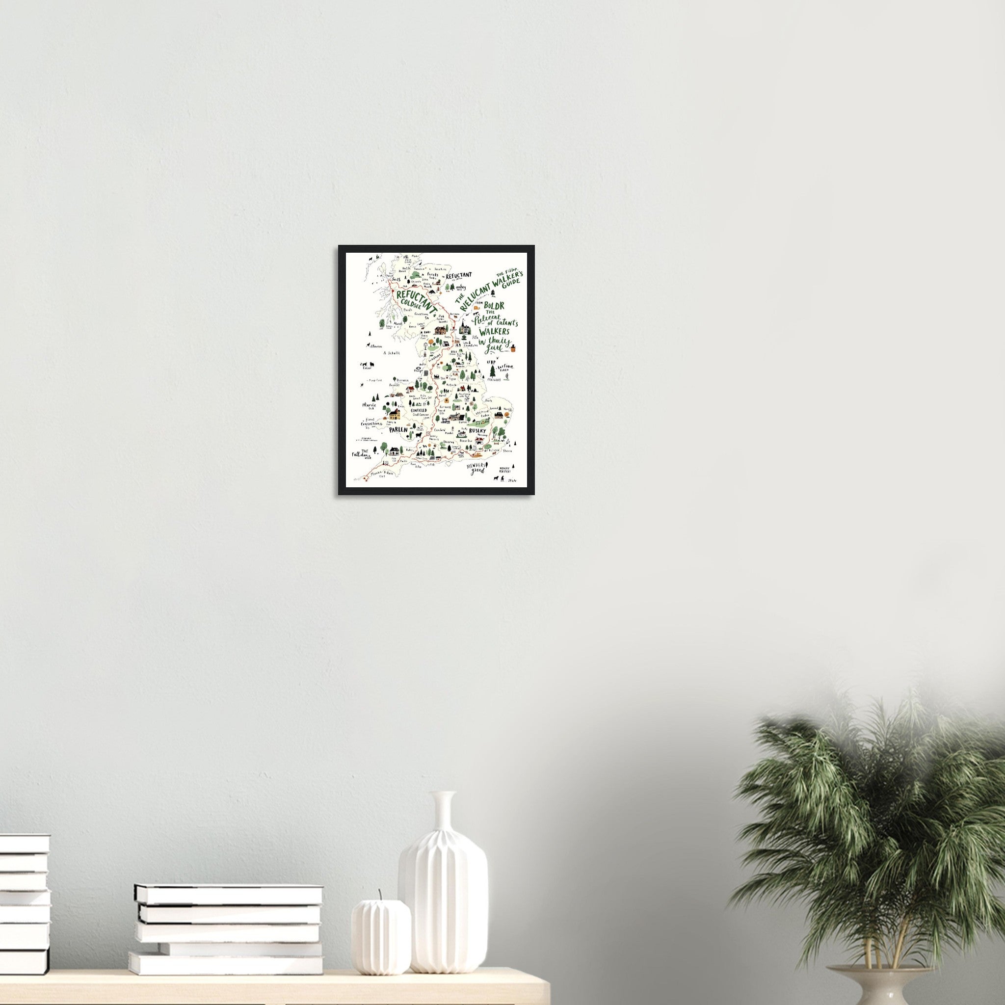 Gorpcore Dog Walking Countryside Framed Print Wall Art Ready to Hang Framed Art Print — detail view | Wild Thread Co