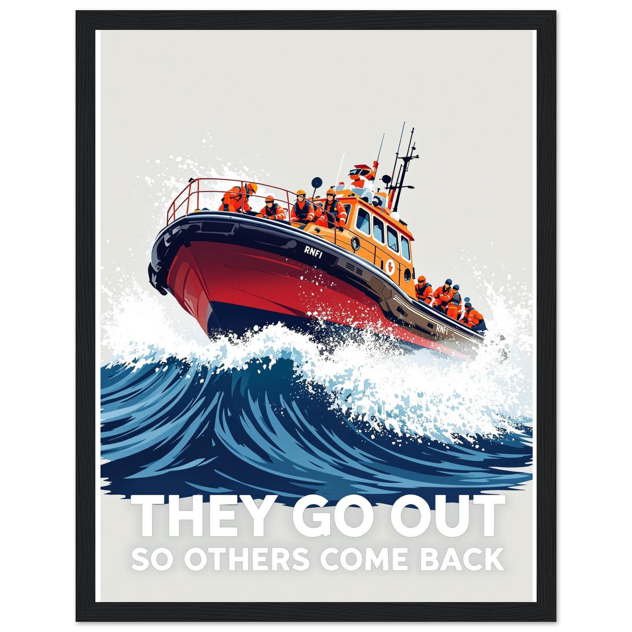 Rnli Lifeboat Launching Heavy Seas — Framed Art Print | Wild Thread Co UK