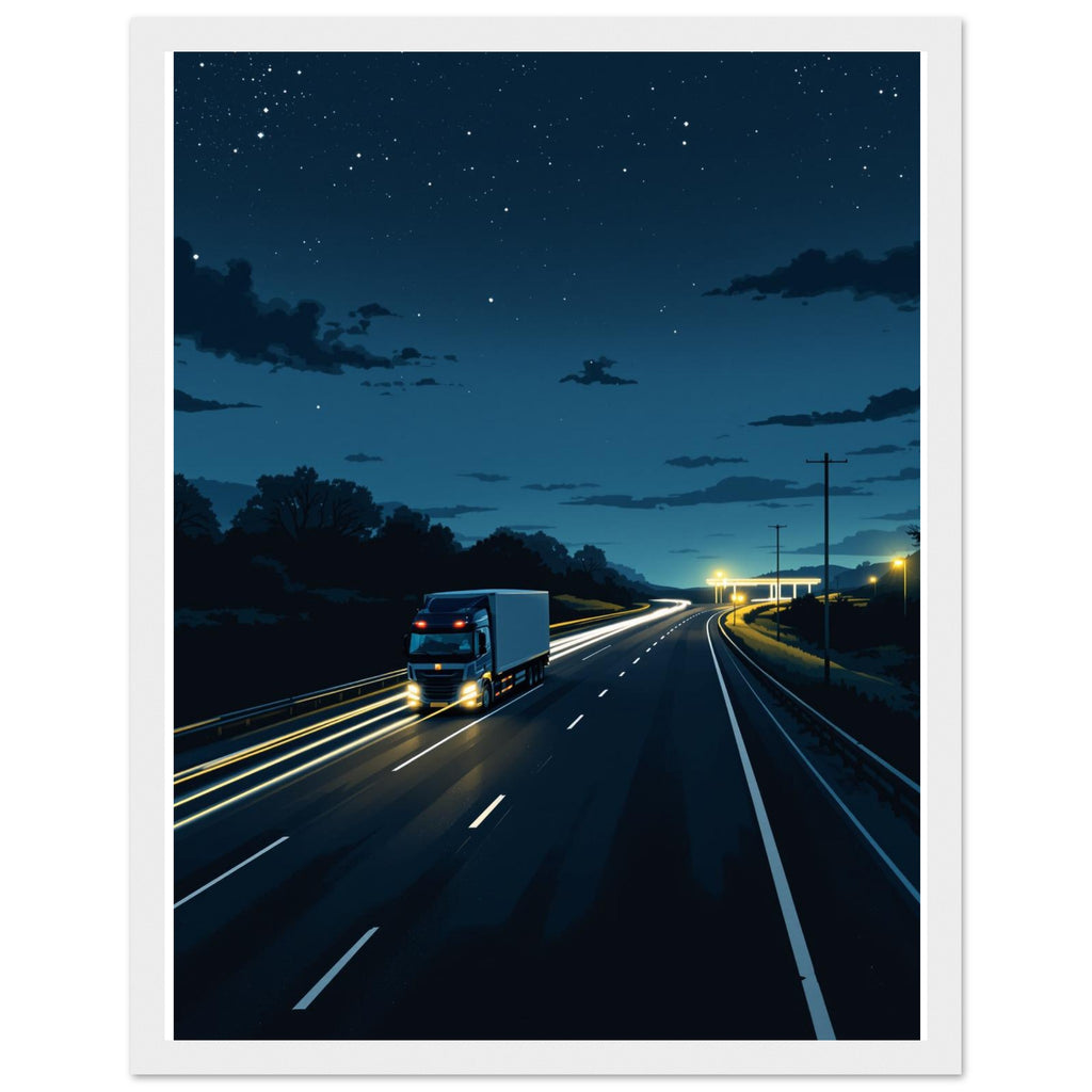 Lorry Driver Night Motorway Framed Print Wall Art Ready to Hang UK Framed Art Print — detail view | Wild Thread Co