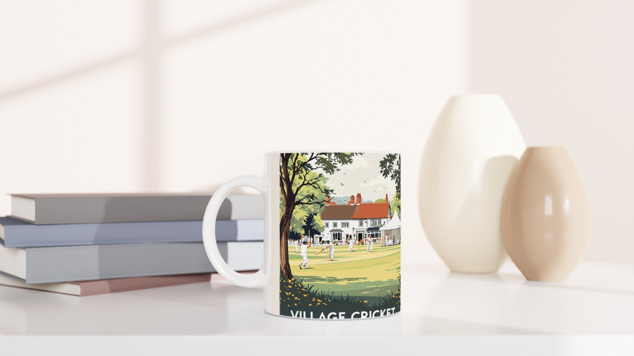 Village Cricket Sunday Green Mug — detail view | Wild Thread Co