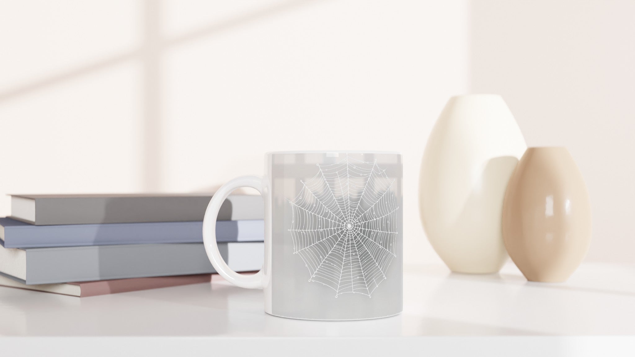 Spider Web Morning Dew Architecture Mug — detail view | Wild Thread Co