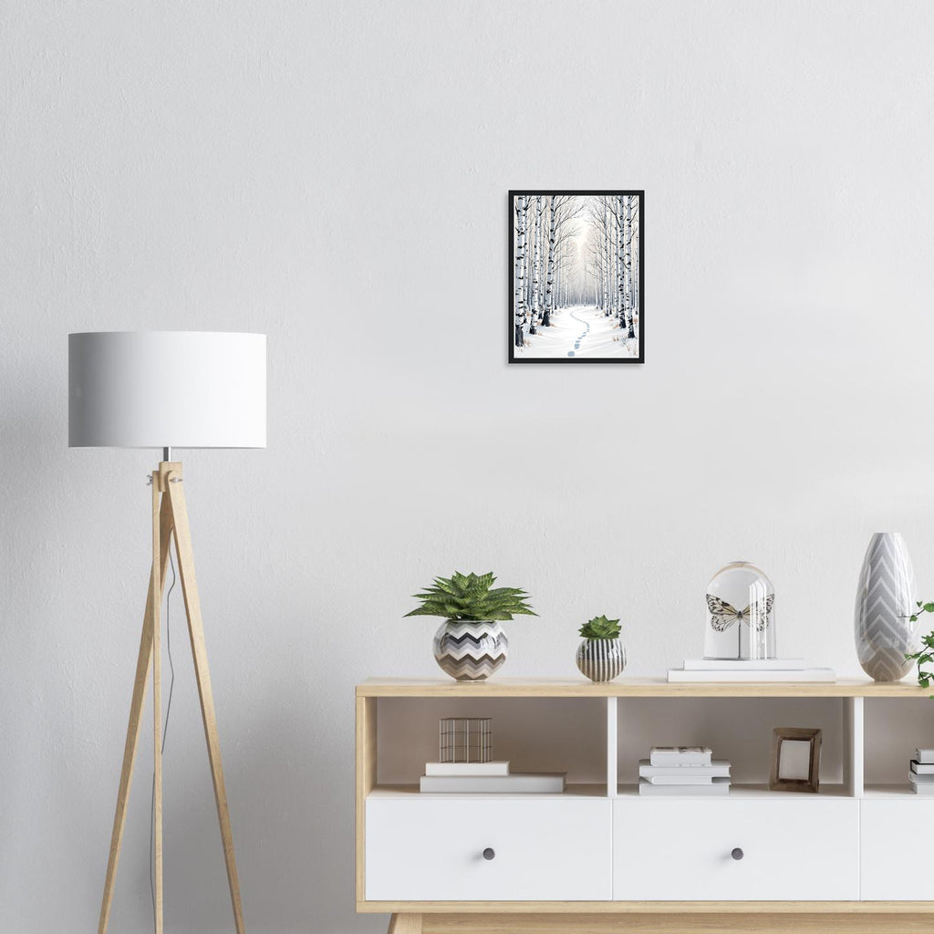 Silver Birch Winter Light Woodland Framed Art Print — detail view | Wild Thread Co