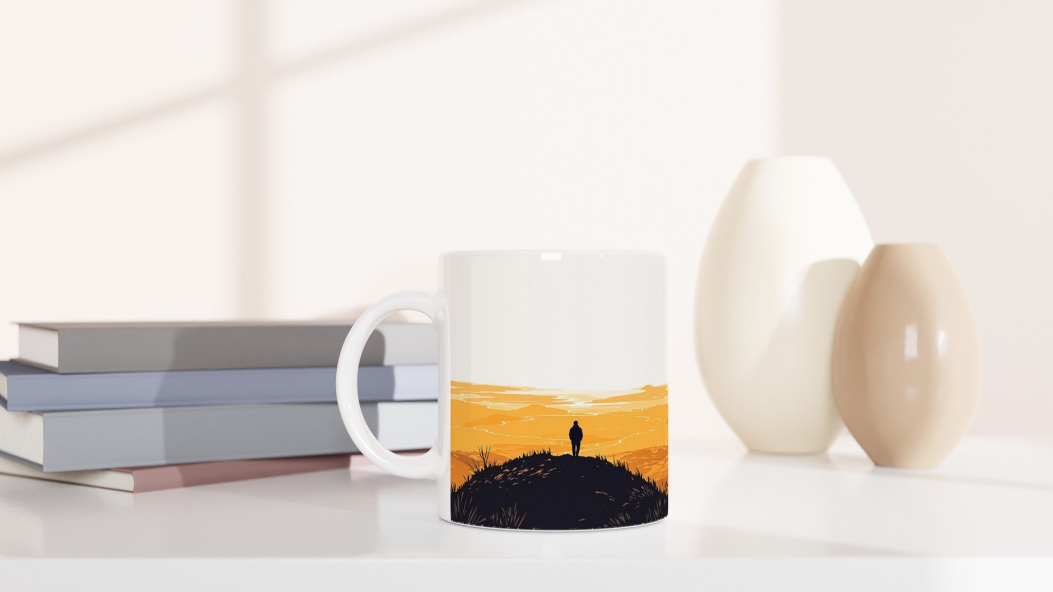 Golden Hour Hilltop Long Shadow Mug — detail view | Wild Thread Co