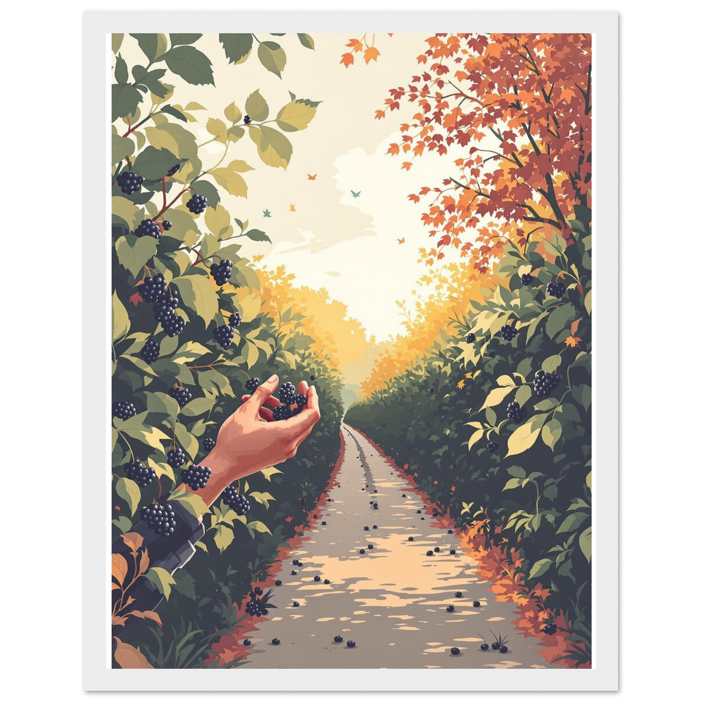 Hedgerow Blackberry Foraging Framed Print Wall Art Ready to Hang UK Framed Art Print — detail view | Wild Thread Co