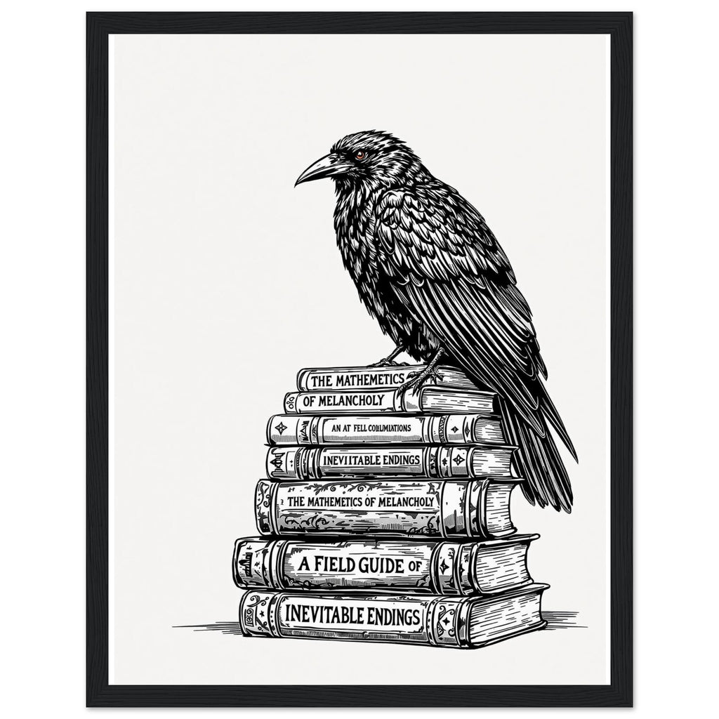 Dark Academia Raven Library Framed Print Wall Art Ready to Hang UK Framed Art Print — detail view | Wild Thread Co