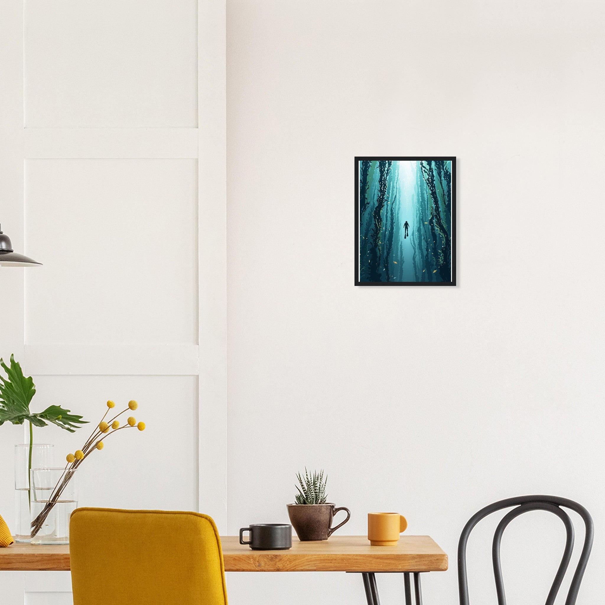 Kelp Forest Freediver Underwater Framed Art Print — detail view | Wild Thread Co