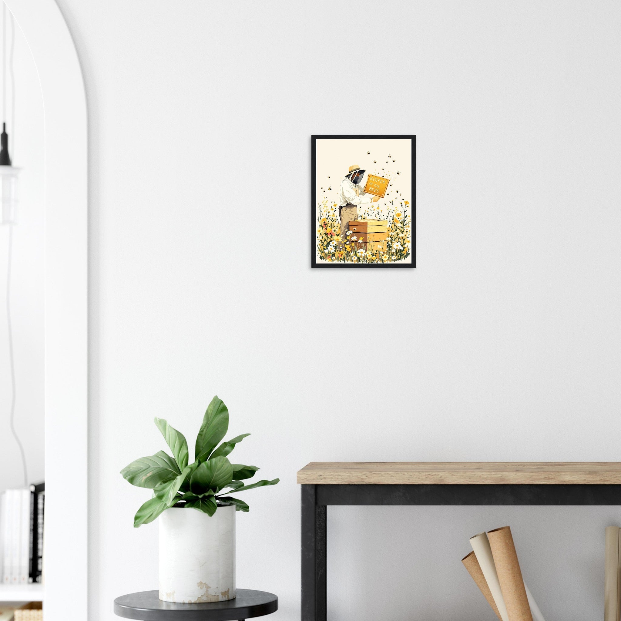Beekeeper Meadow Hive Art Framed Print Wall Art Ready to Hang UK Framed Art Print — detail view | Wild Thread Co