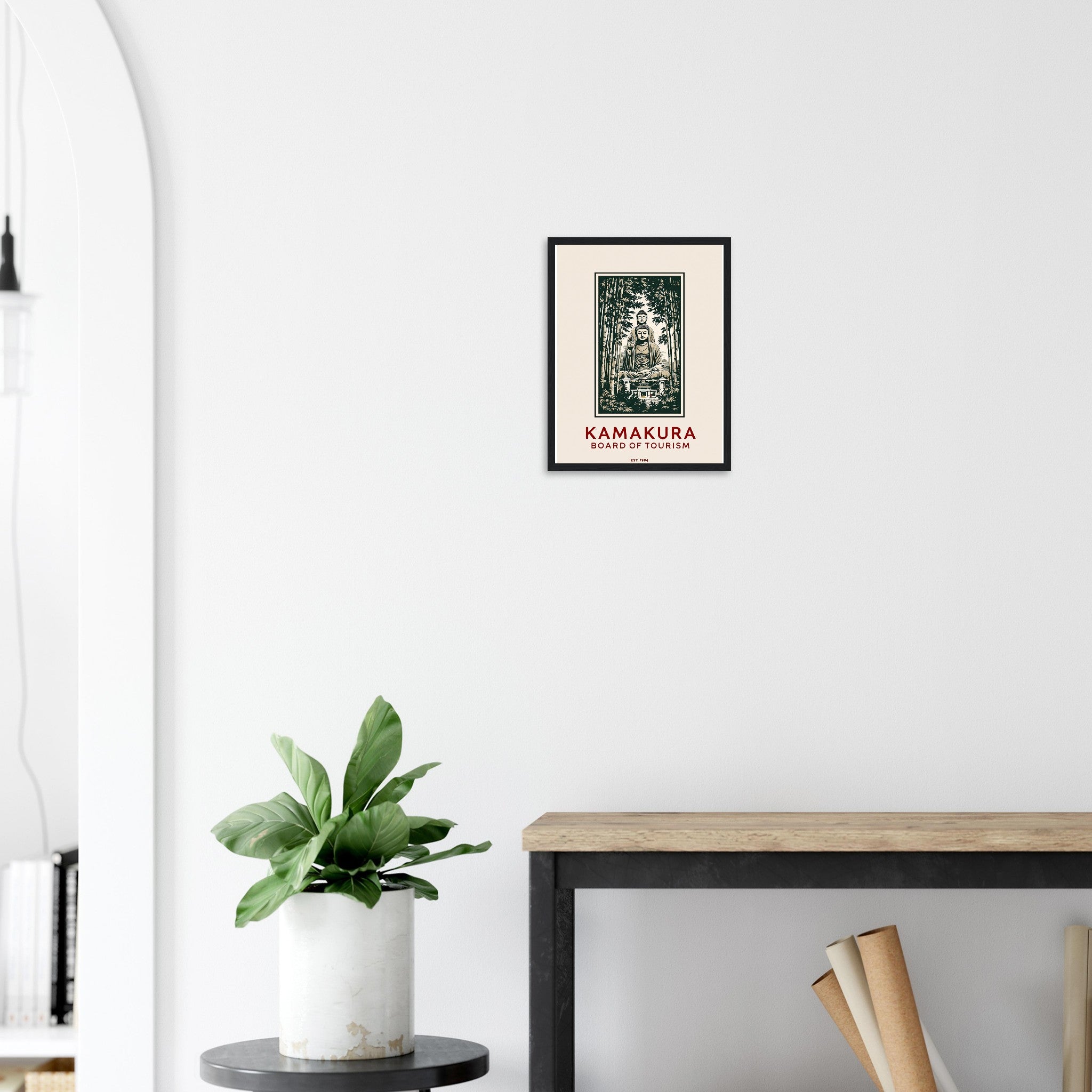 Kamakura Vintage Travel Poster Framed Art Print — detail view | Wild Thread Co