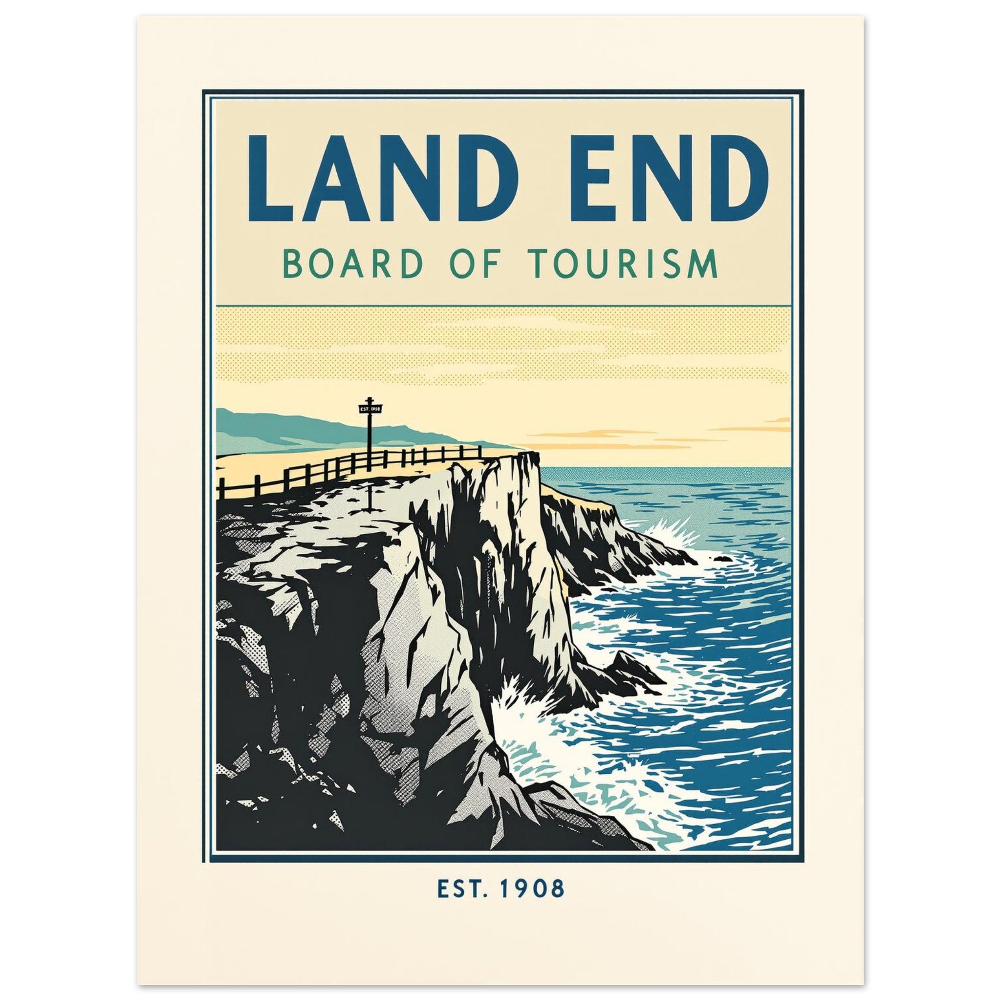 Land End Vintage Travel Poster Art Print — detail view | Wild Thread Co