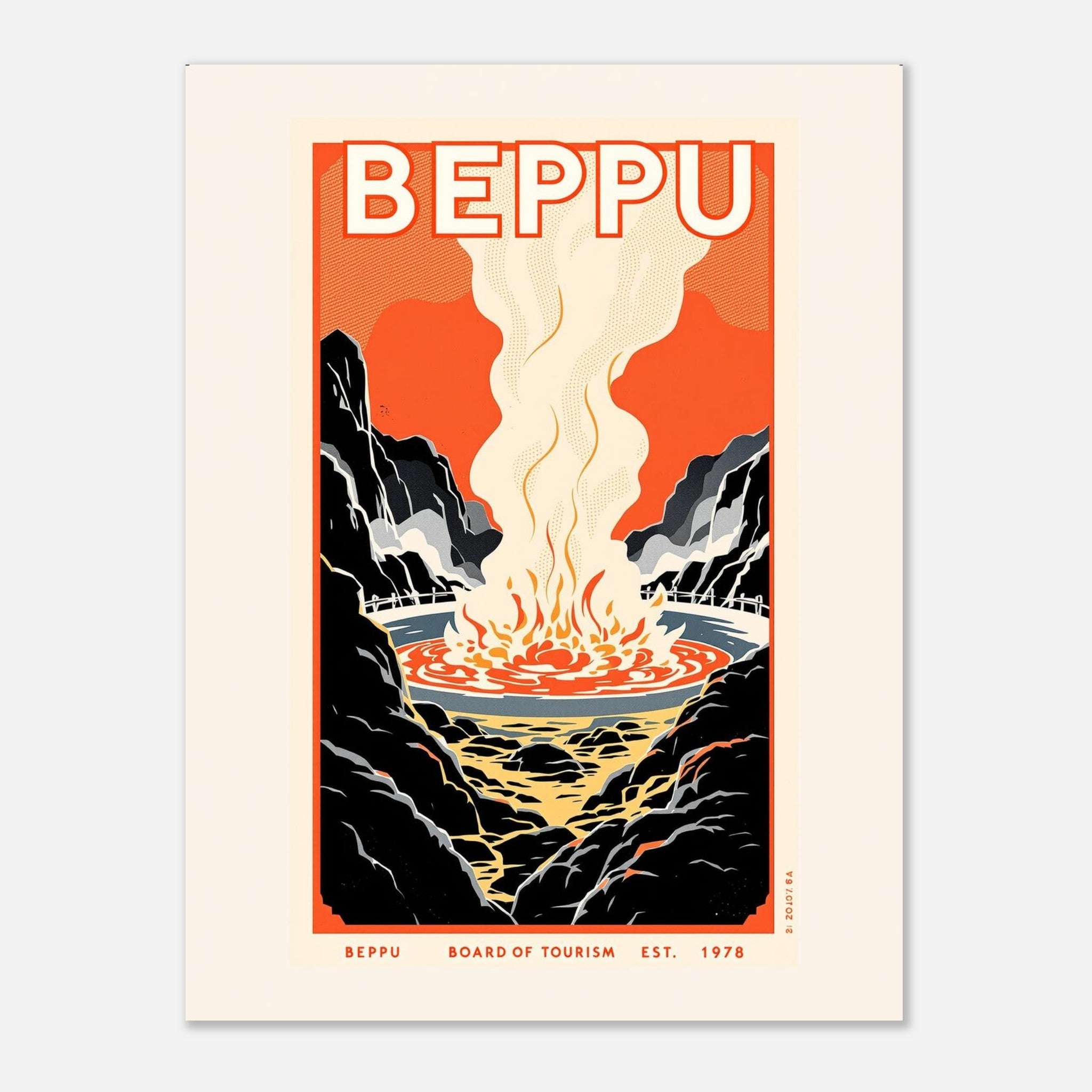 Beppu Vintage Travel Poster Art Print — detail view | Wild Thread Co