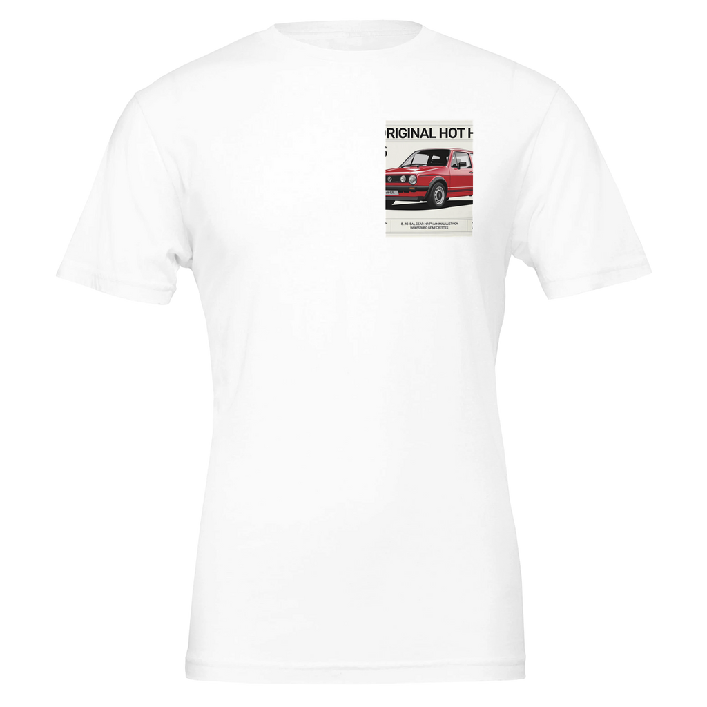 Vw Golf Gti Mk1 Hot Hatch Spec T-Shirt — detail view | Wild Thread Co