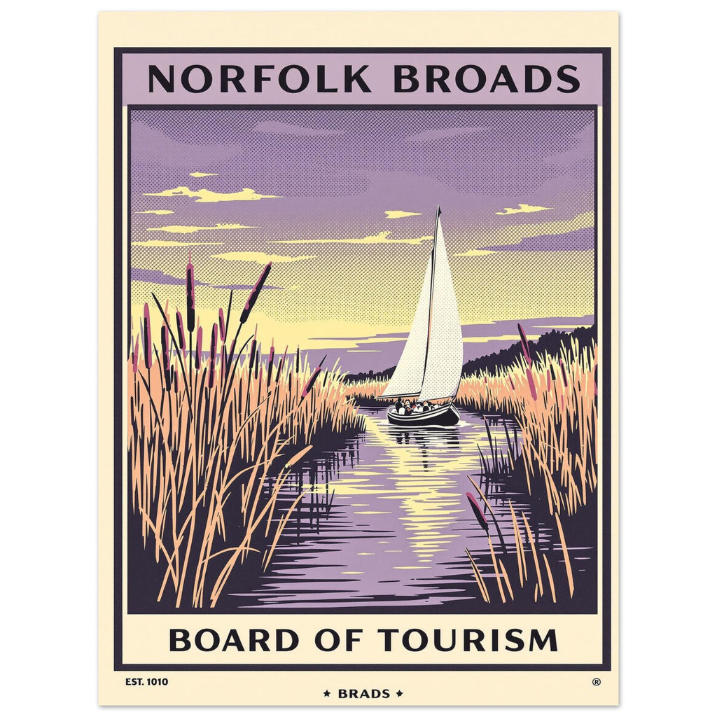 Norfolk Broads Vintage Travel Poster Art Print — detail view | Wild Thread Co