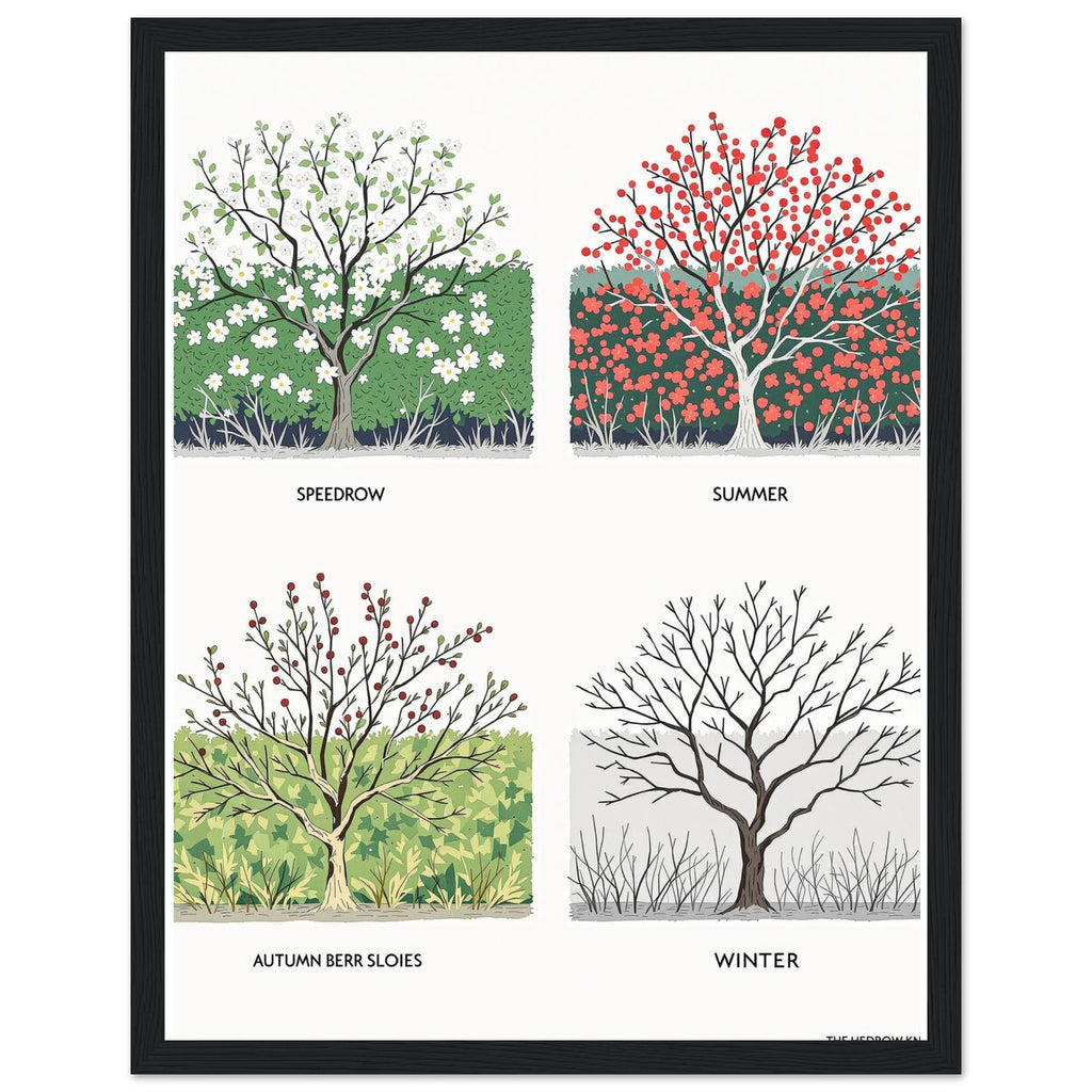 Hedgerow Four Seasons Panels Framed Print Wall Art Ready to Hang UK — Framed Art Print | Wild Thread Co UK