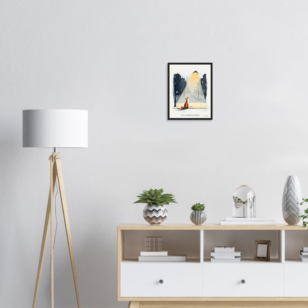 Urban Fox Night Framed Art Print — detail view | Wild Thread Co