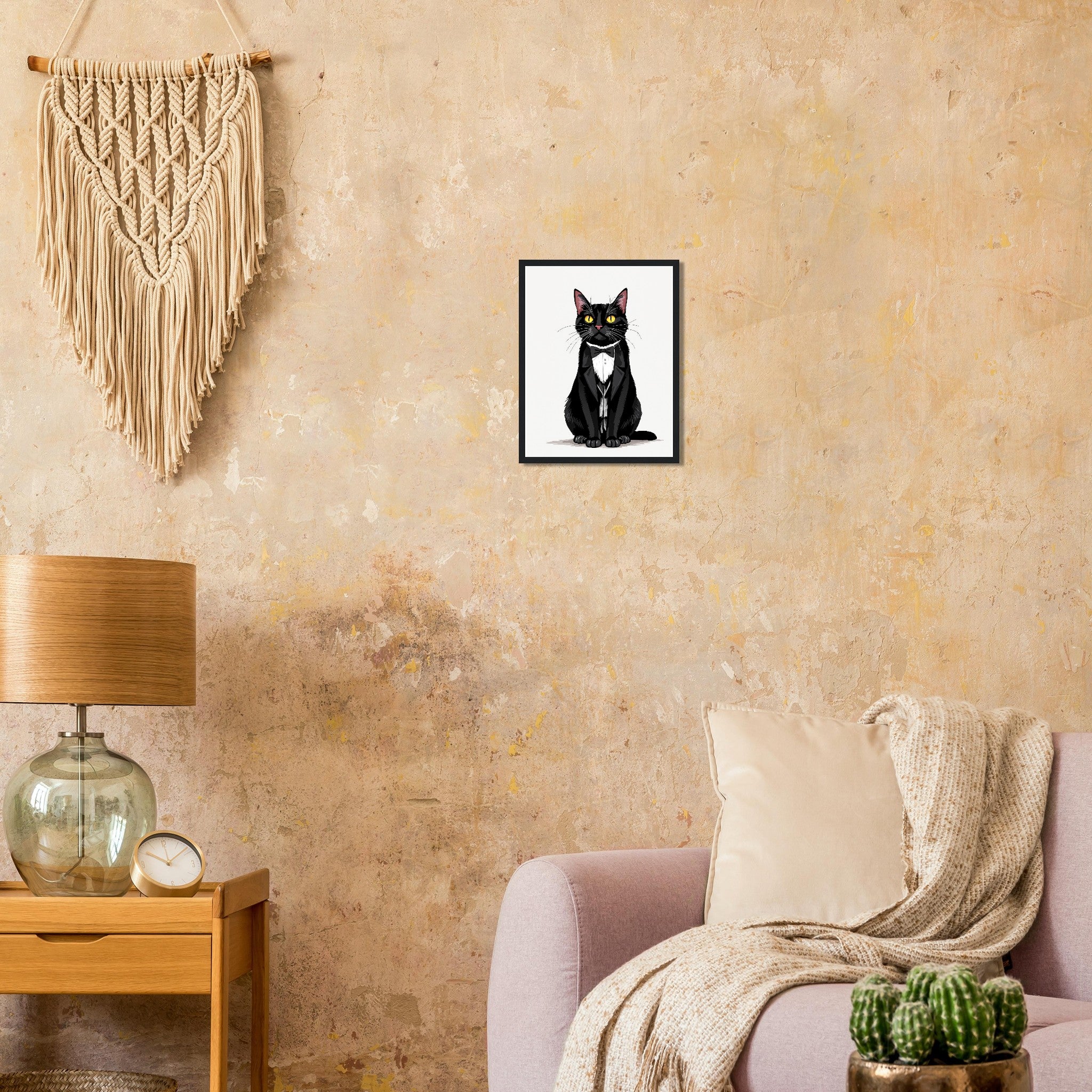 Tuxedo Cat Gentleman Art Framed Print Wall Art Ready to Hang UK Framed Art Print — detail view | Wild Thread Co