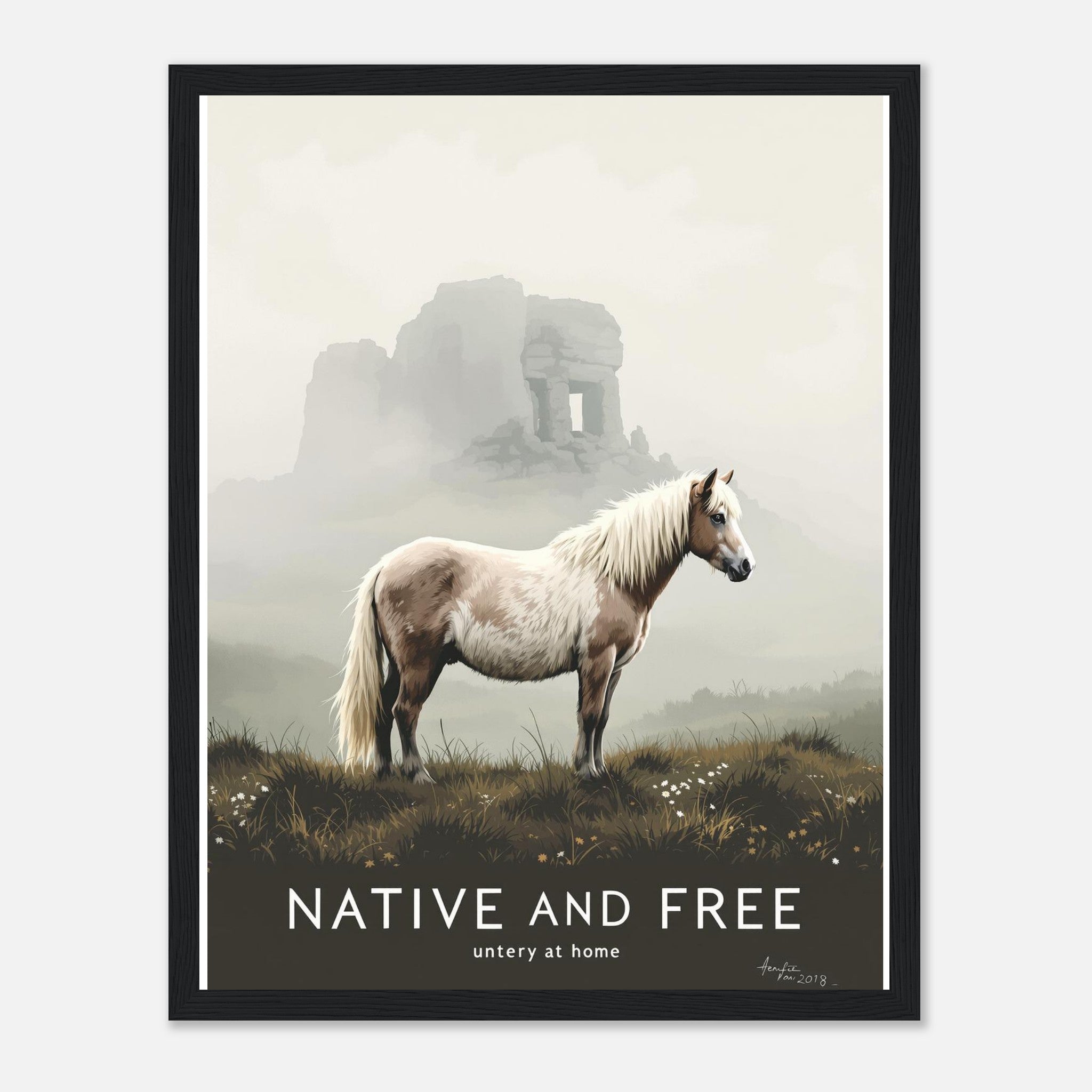 Dartmoor Wild Pony Mist Framed Print Wall Art Ready to Hang UK — Framed Art Print | Wild Thread Co