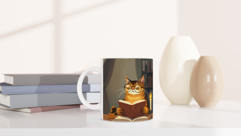 Cat Reading Book Mug Coffee Tea Ceramic 11oz — Mug | Wild Thread Co