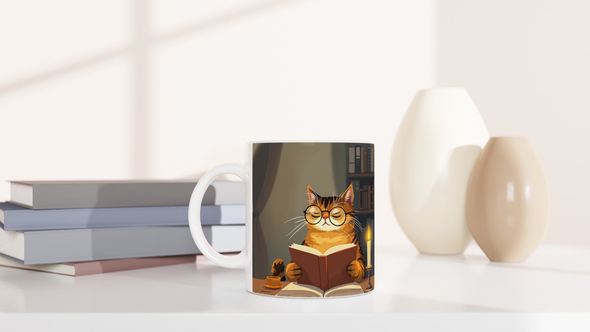 Cat Reading Book Mug Coffee Tea Ceramic 11oz — Mug | Wild Thread Co