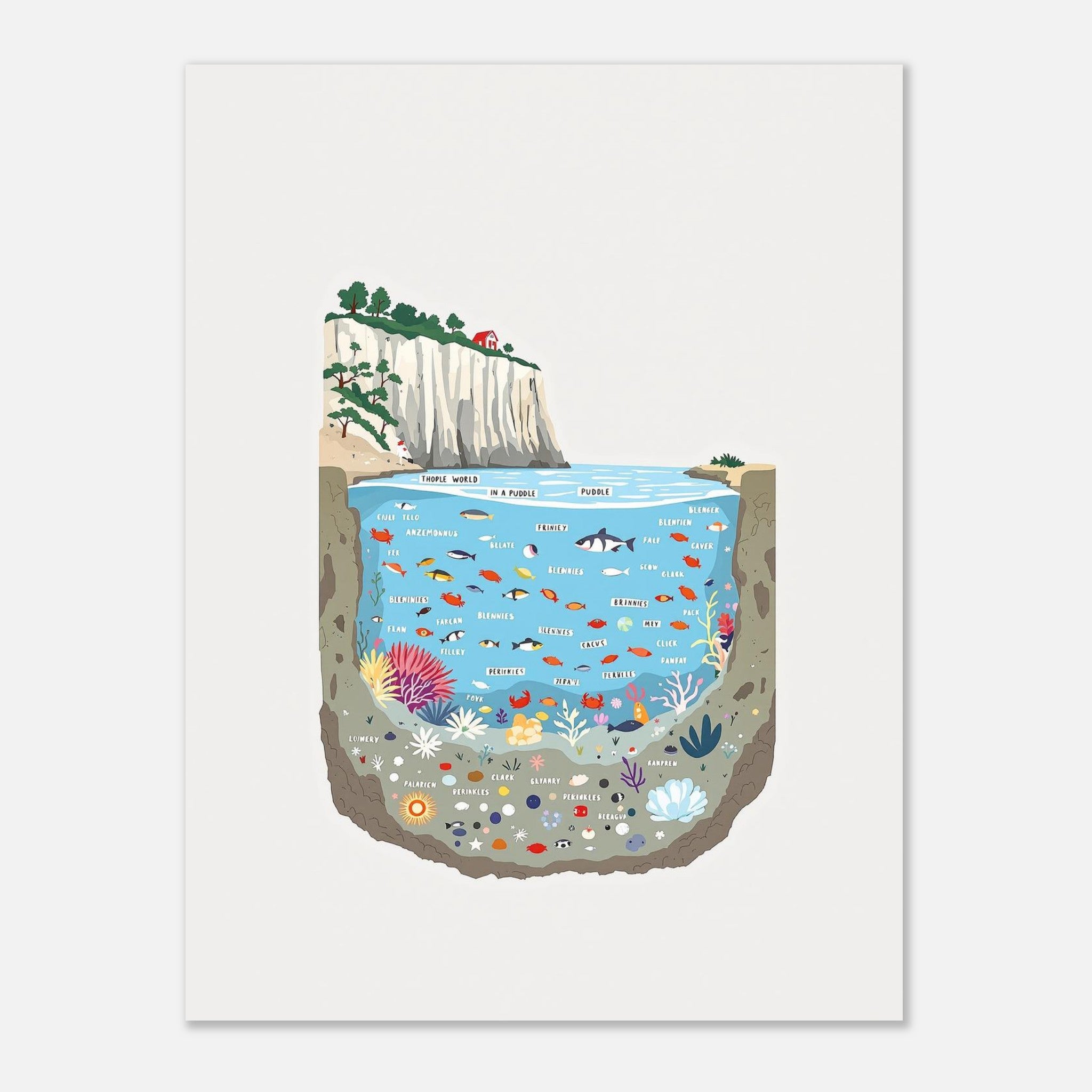 Rock Pool Tidal Cross-section Art Print Print Material — detail view | Wild Thread Co