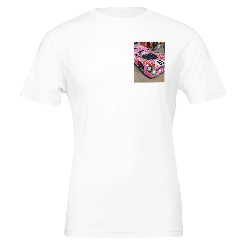 Porsche 917 Pink Pig T-Shirt — detail view | Wild Thread Co