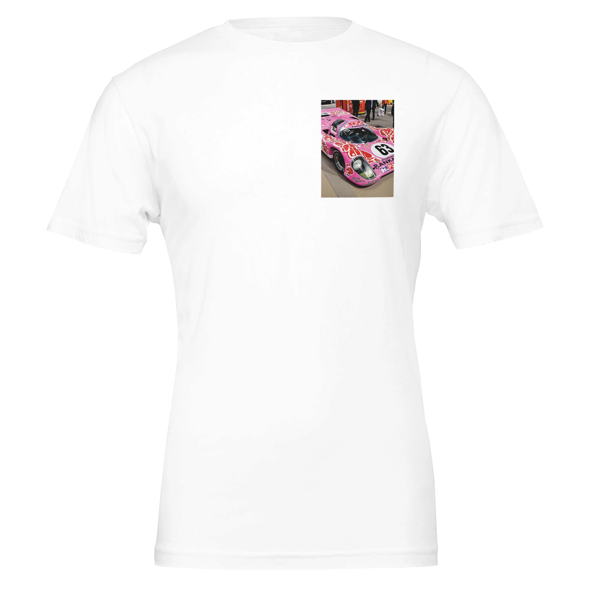 Porsche 917 Pink Pig T-Shirt — detail view | Wild Thread Co