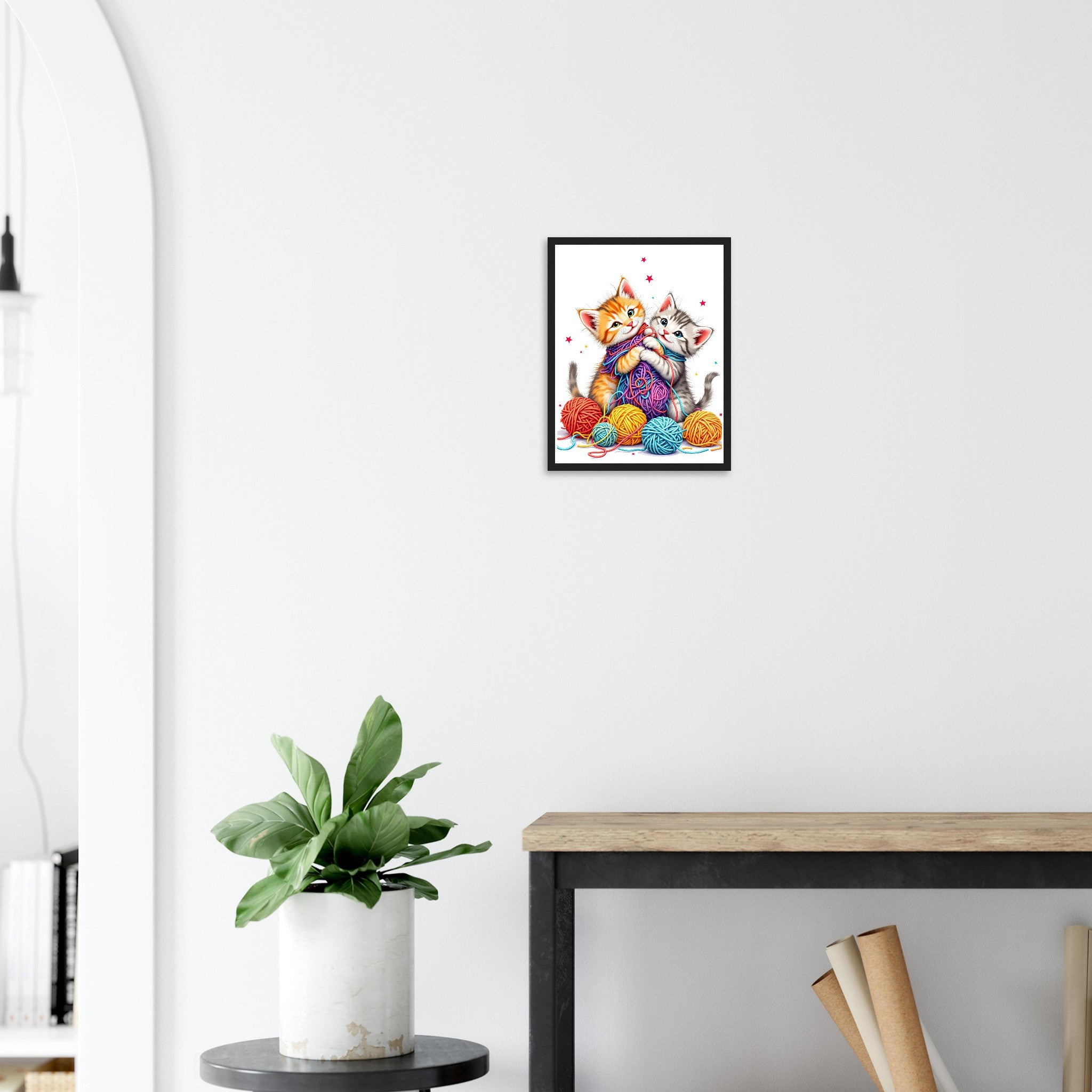 Cats Playing Yarn Art Framed Print Wall Art Ready to Hang UK — Framed Art Print | Wild Thread Co