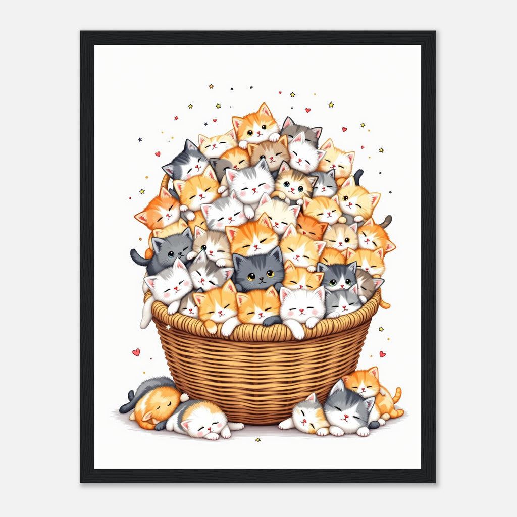 Kitten Basket Art Framed Print Wall Art Ready to Hang UK Framed Art Print — detail view | Wild Thread Co