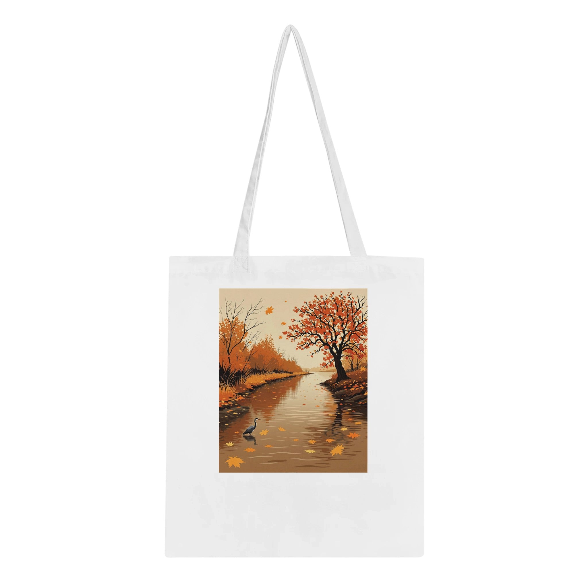 Autumn River Leaves Heron Bronze Tote Bag Cotton Shopper UK — Tote Bag | Wild Thread Co
