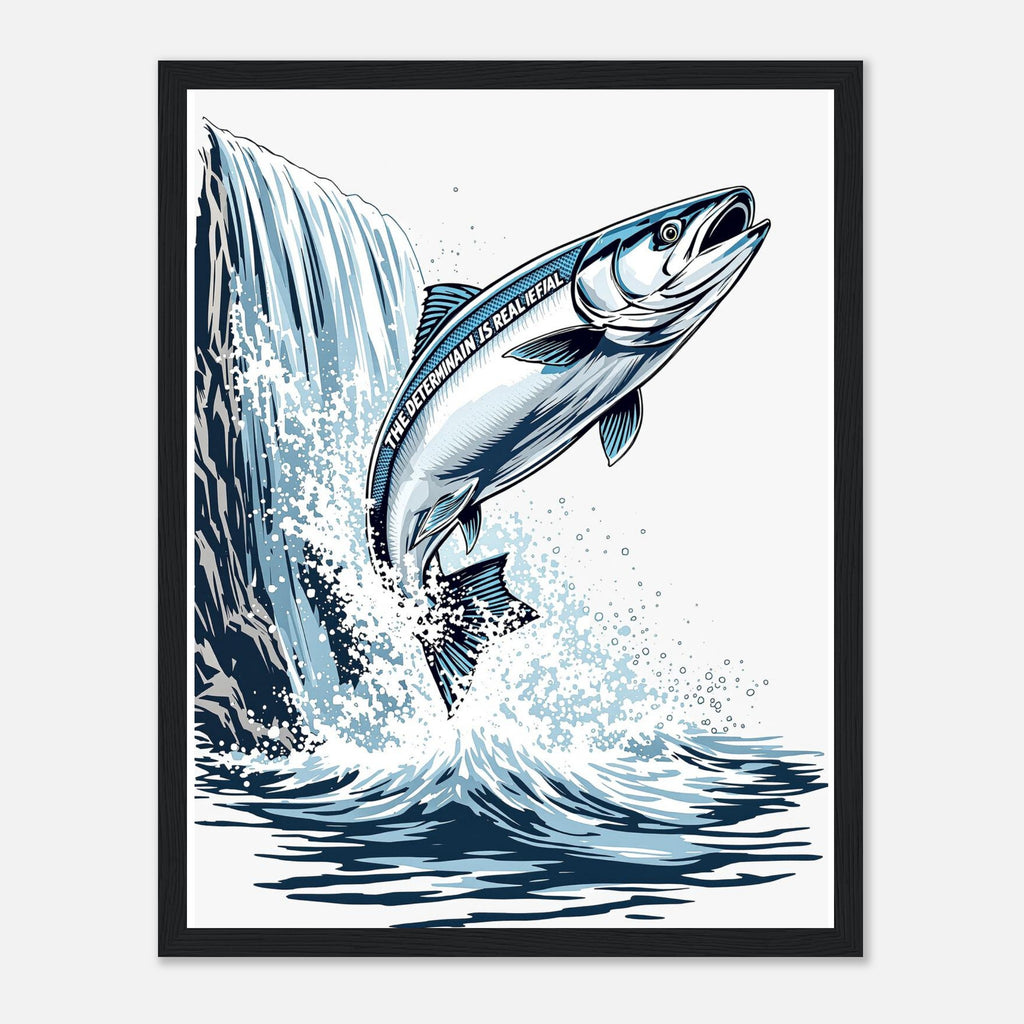 Salmon Leaping Waterfall Determination Framed Art Print — detail view | Wild Thread Co