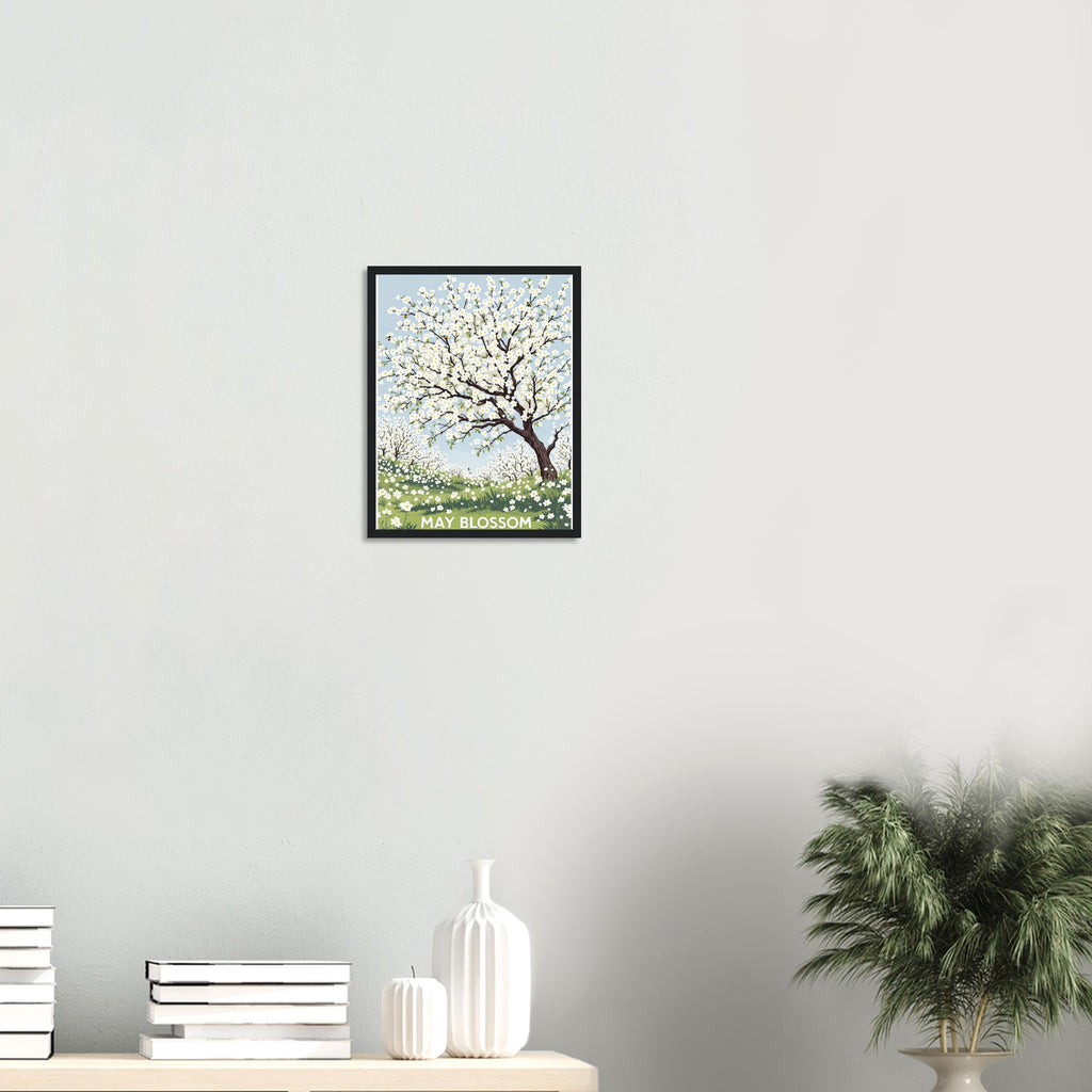 Hawthorn May Blossom Bees Framed Art Print — detail view | Wild Thread Co