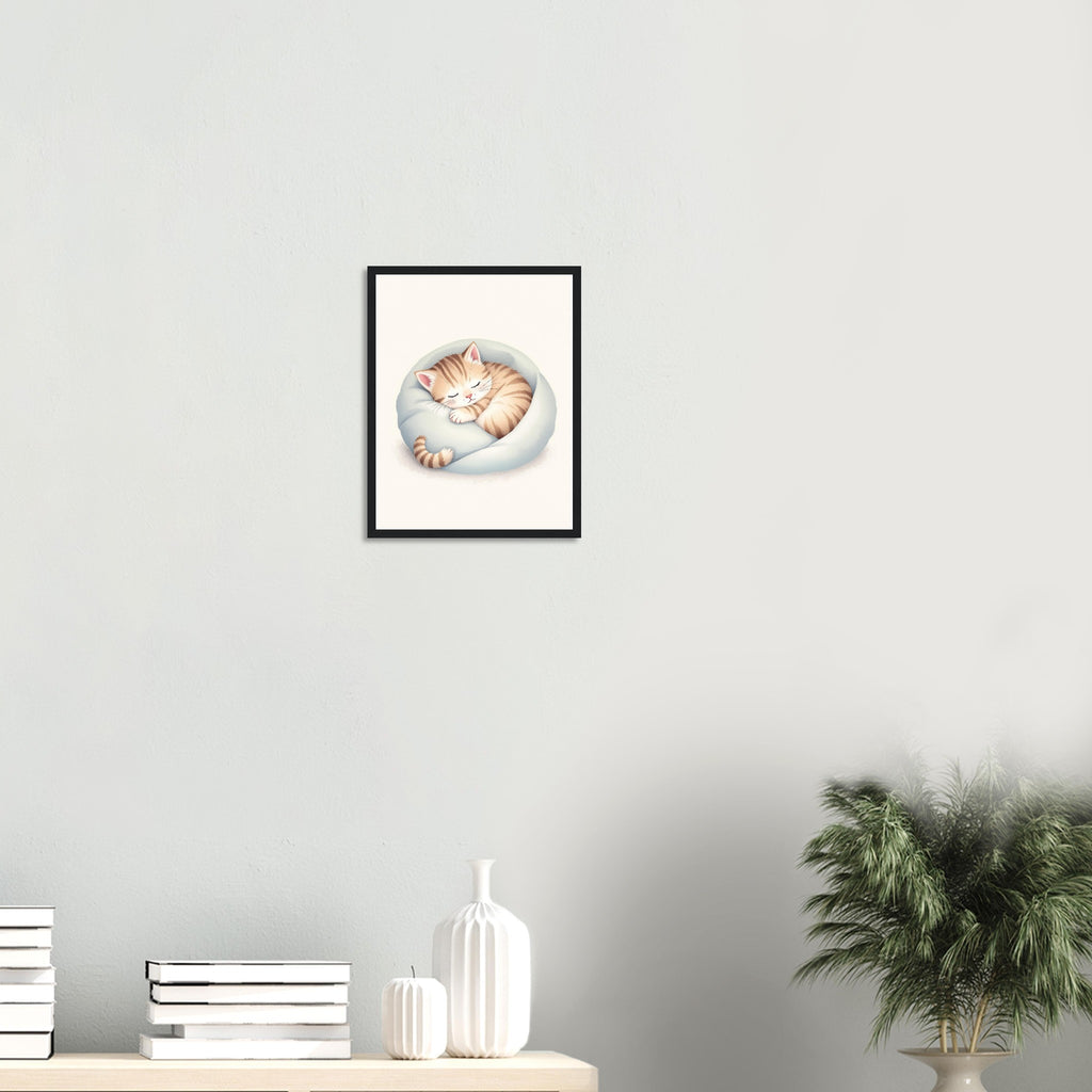 Sleeping Kitten Framed Print Wall Art Ready to Hang UK Framed Art Print — detail view | Wild Thread Co