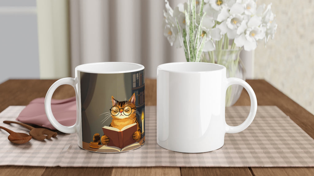 Cat Reading Book Mug — detail view | Wild Thread Co