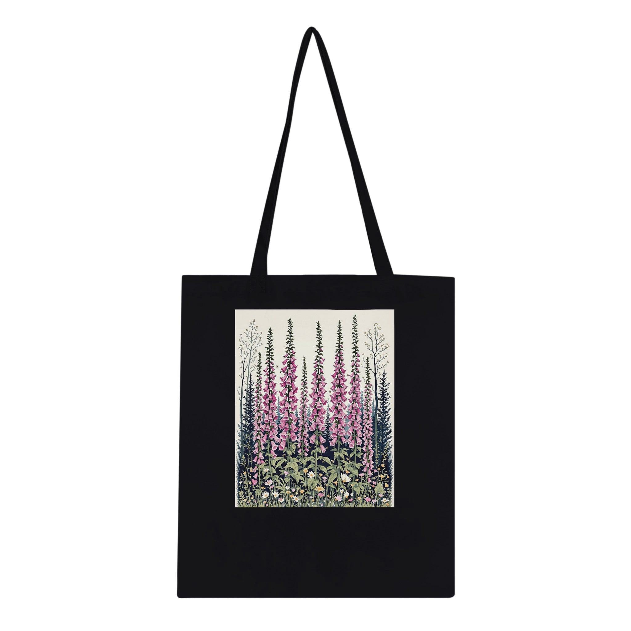 Foxglove Woodland Clearing Bees Tote Bag Cotton Shopper UK Tote Bag — detail view | Wild Thread Co