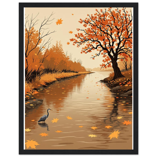 Autumn River Leaves Heron Bronze Framed Print — Framed Art Print | Wild Thread Co