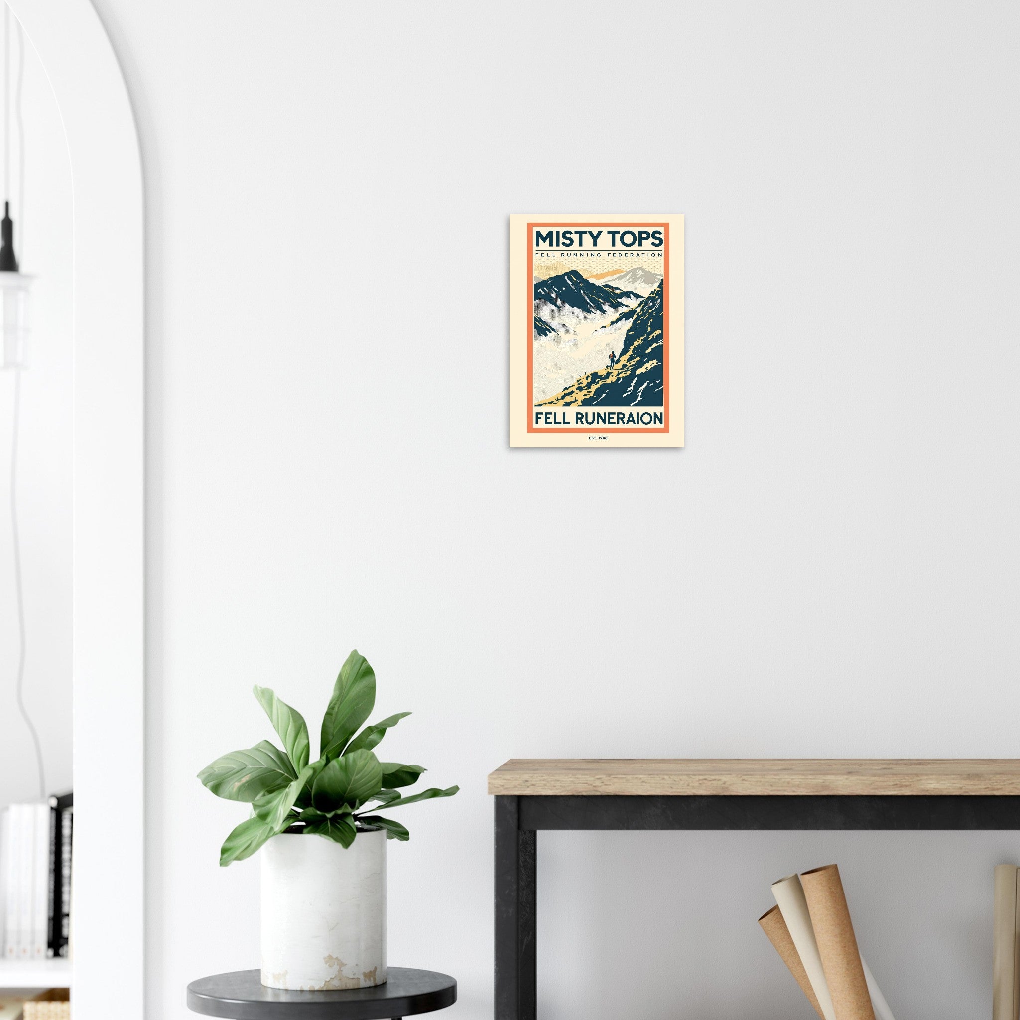 Misty Tops Vintage Travel Poster Art Print — detail view | Wild Thread Co