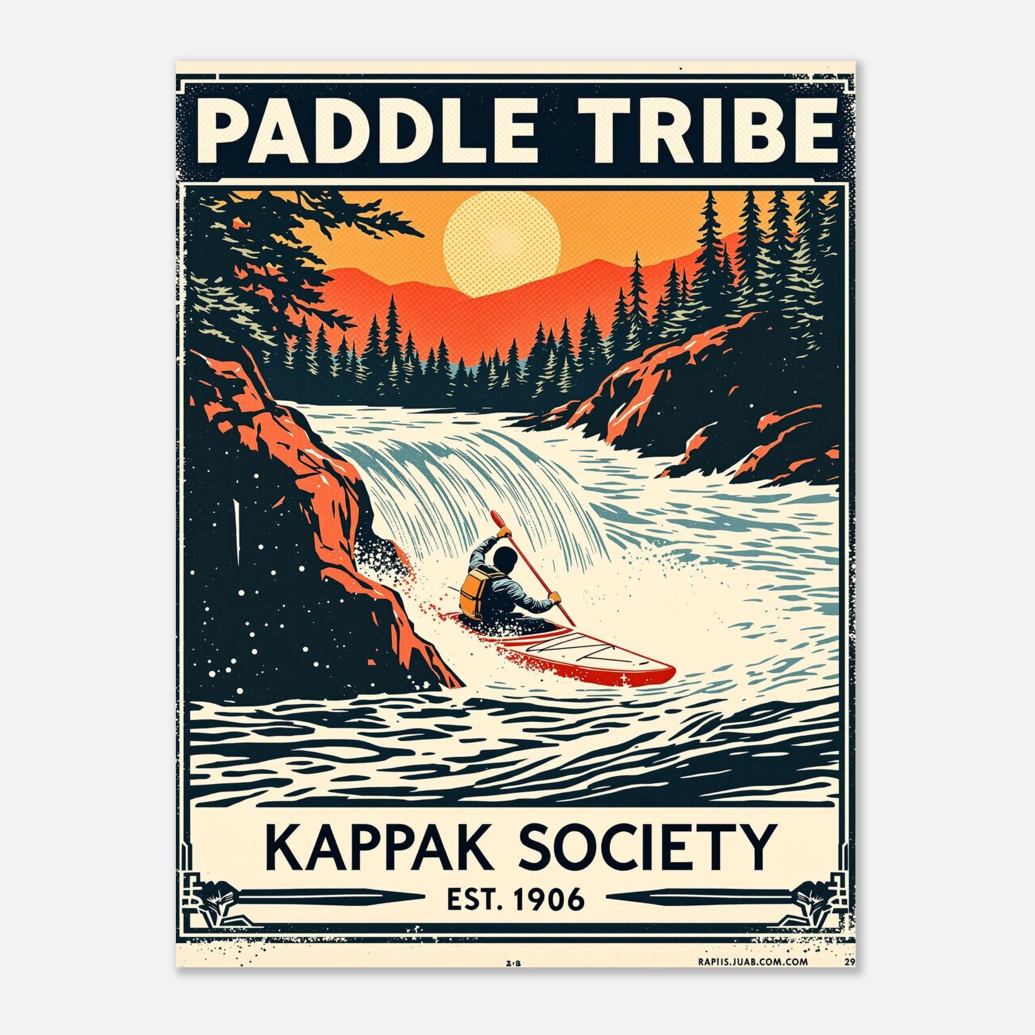 Paddle Tribe Vintage Travel Poster Art Print — detail view | Wild Thread Co