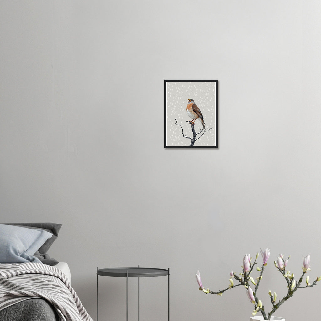 Mistle Thrush Singing Storm Framed Art Print — detail view | Wild Thread Co